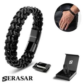 serasar-meska-skorzana-bransoletka-steel-czarna-23cm