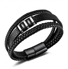 czarna-skorzana-bransoletka-ze-stalowymi-akcentami-21cm