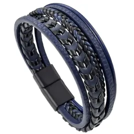 bransoletka-meska-skorzana-granatowa-potrojna-rzemien-stal-szlachetna-316l