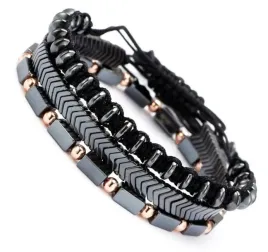 czarna-bransoletka-meska-zestaw-3w1hematyt