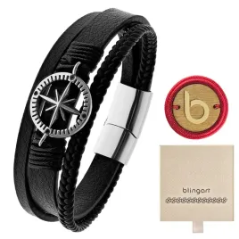 bransoletka-meska-skorzana-czarna-roza-wiatrow-ze-stali-grawer-blingart