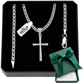 srebrny-lancuszek-meski-rombo-i-krzyzyk-030-60-zestaw-idealny-na-prezent