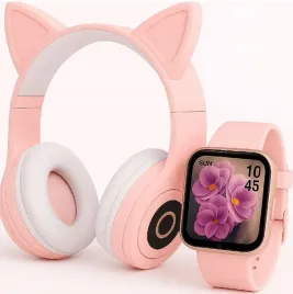 rozowy-smartwatch-sluchawki-kocie-uszka-led-zestaw-dla-dziewczynki