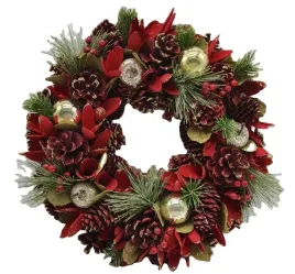 recznie-robiony-wieniec-34-cm-czerwono-zloty-stroik-swiateczny-z-szyszek