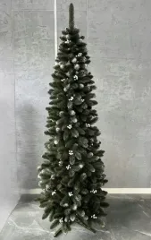 choinka-sztuczna-sosna-smukla-220cm-zdobiona-bialymi-kulkami-waska-slim