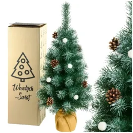 choinka-sztuczna-ozdobna-osniezona-z-szyszkami-bombkami-na-biurko-65-cm