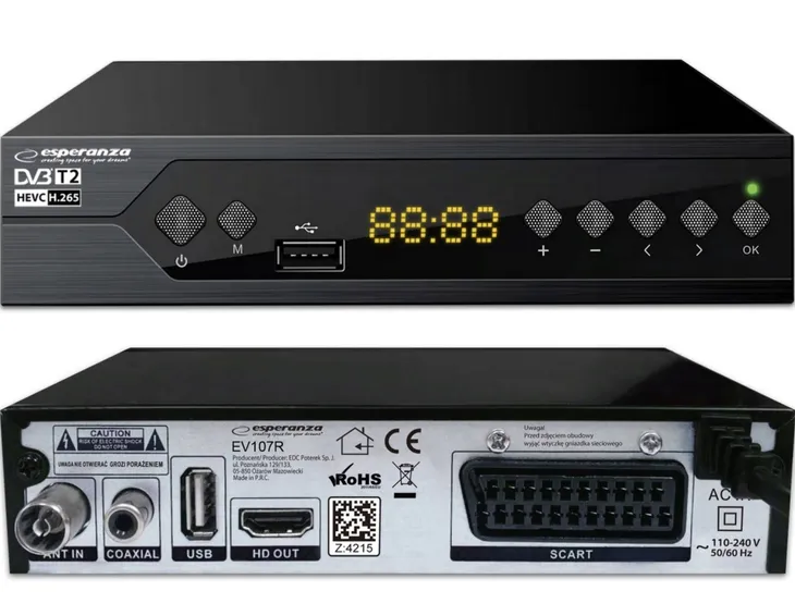 TUNER DEKODER DVB-T2 TV NAZIEMNEJ H.265 HEVC FULL HD USB HDMI + PILOT