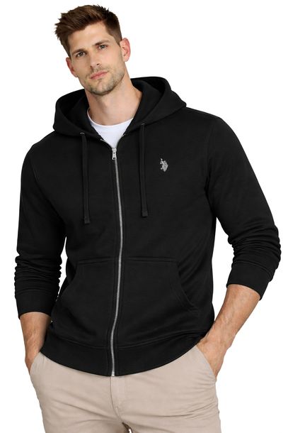 U.S. POLO ASSN. - BLUZA MĘSKA - MUP4413-M12 czarna z kapturem bawełniana