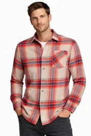 koszula-meska-8998-bezowy-czerwony-bawelniana-casual-dlugi-codzienna