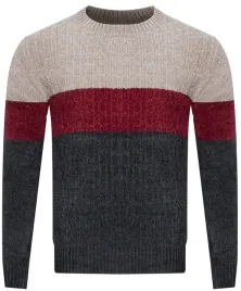 sweter-meski-s8663-bez-bordo-ciemnoszary-cieply-klasyczny-szenilowy
