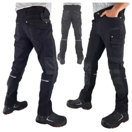 spodnie-robocze-jeans-meskie-bojowki-czarne-elastyczne-wygodne-stretch