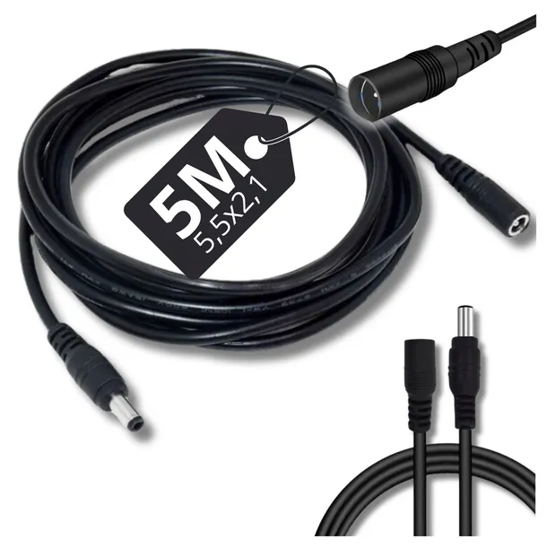 Przedłużacz zasilania DC 5M kabel zasilający do kamer IP i lamp 5.5x2.1mm
