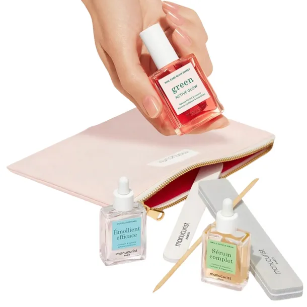 Manucurist Glow Zestaw do Manicure Klasycznego Emolient + Lakier + Serum +