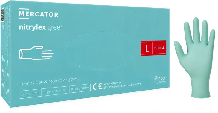 Rękawice RĘKAWICZKI nitrylowe MERCATOR GREEN 100 szt ZIELONE NITRYLEX mocne