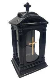 znicz-piekny-duzy-kapliczka-ceramiczna-czarna-zdobiony-zloty-krzyz