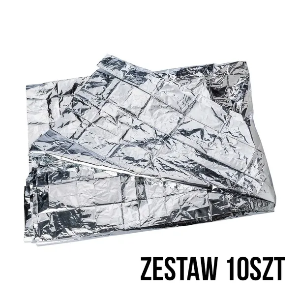 10x Koc termiczny ratunkowy 210 x 130 cm - folia NRC z aluminium|koc życia