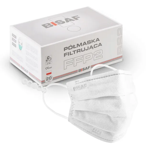 Maseczki FFP2 | BISAF | skuteczna ochrona | filtr 94,9% | opak. 20 sztuk