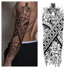 tatuaz-rekaw-krzyz-kwiaty-roze-zmywalny-tymczasowy-wodny