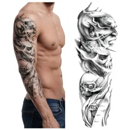 tatuaz-rekaw-demoniczna-glowa-czaszka-zmywalny-tymczasowy-wodny