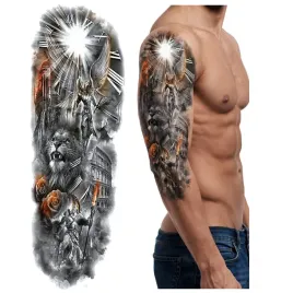 tatuaz-rekaw-archaniol-lew-zegar-rycerz-zmywalny-tymczasowy-wodny