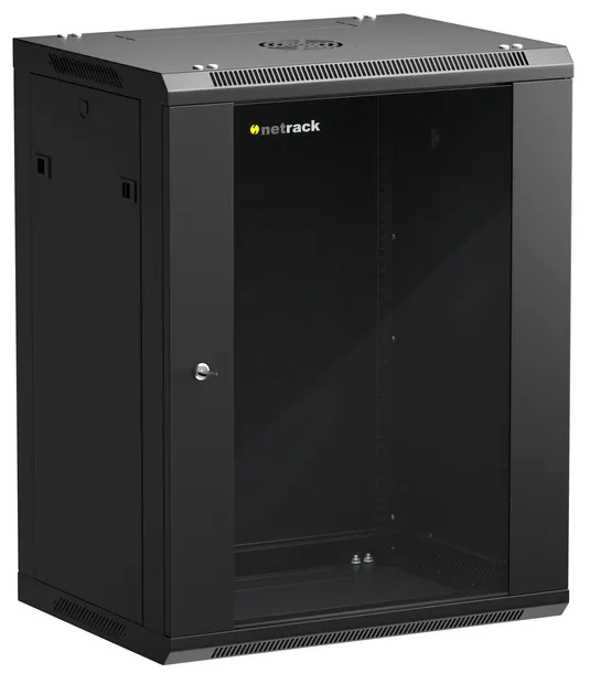 Szafa wisząca RACK 19” 15U, 450mm, Netrack F-Line, czarna, drzwi szklane