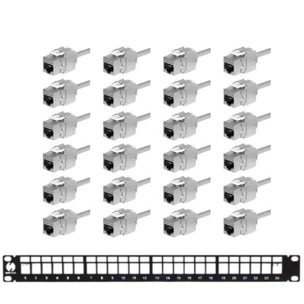 Patch Panel NETRACK Keystone 19” 24-Porty FTP z Gniazdami Kat 6A Komplet