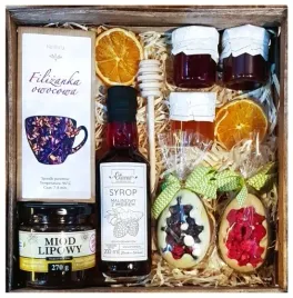 kosz-prezentowy-prezent-upominek-herbata-miod-syrop-pisanki-na-wielkanoc