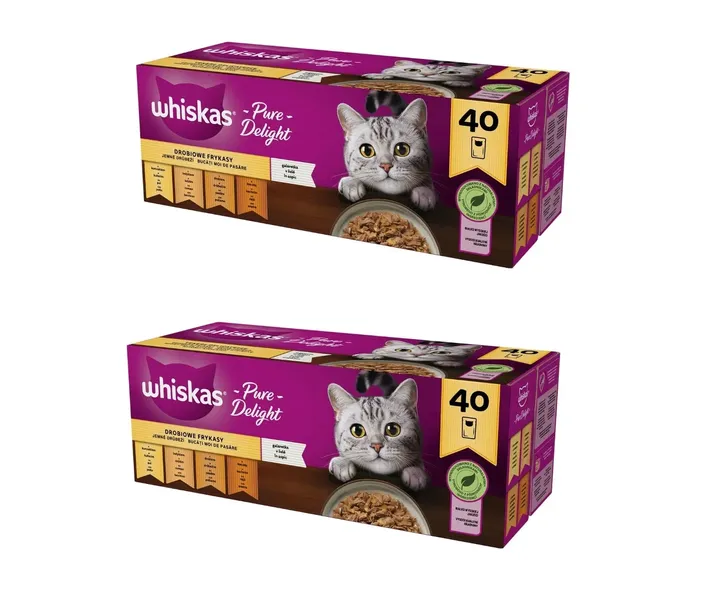 WHISKAS saszetki 85gx40 Pure Delight DROBIOWE FRYKASY w galarecie