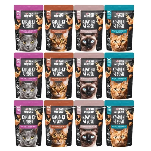 Pan Mięsko Karma mokra dla kota Kawałki w sosie mix smaków 12x85g