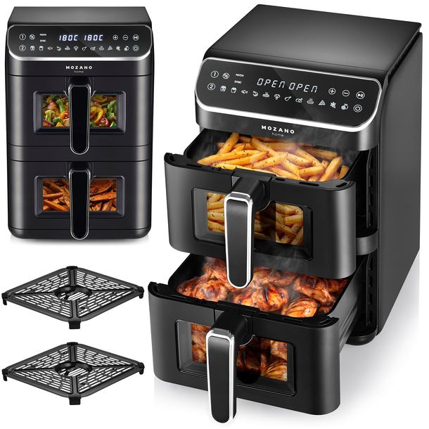FRYTKOWNICA BEZTŁUSZCZOWA DWUKOMOROWA PIONOWA 11L AIR FRYER 2800W 12 TRYBÓW