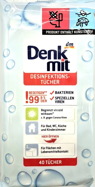 DENKMIT Chusteczki dezynfekujące do wielu powierzchni 40 sztuk z NIEMIEC