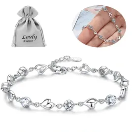 bransoletka-damska-serce-serca-lancuszek-srebrna