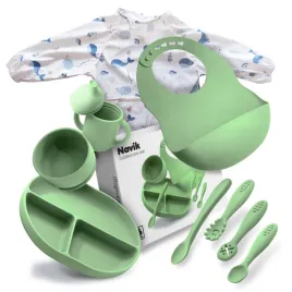 navik-zestaw-naczyn-dla-dzieci-silikonowy-zielony-6m
