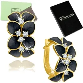 zlote-kolczyki-dla-kobiety-kwiaty-czarne-kolczyki-srebro-proba-925