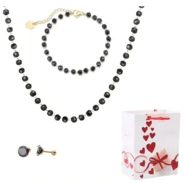 komplet-damski-lancuszki-zolte-zloto-koraliki-czarne-stal-chirurgiczna-316l