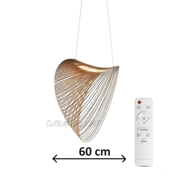 LAMPA WISZĄCA ANTRESOLA LIŚĆ BOHO RUSTYKALNA 60CM PILOT 14W DARMAT LIGHT