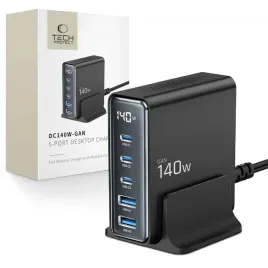 tech-protect-dc140w-gan-5-port-desktop-charger-pd140w-qc3-0-black