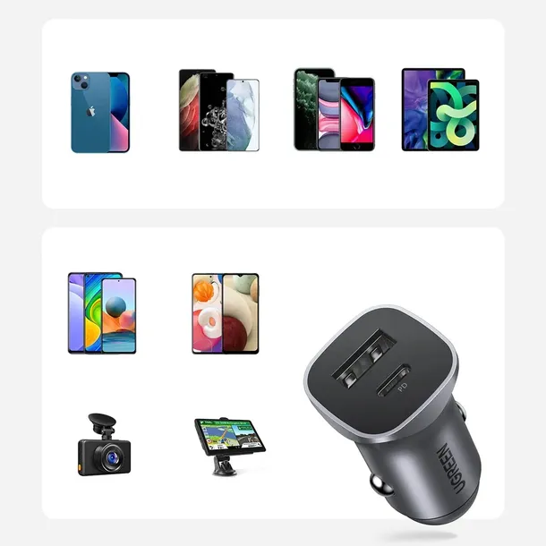 ladowarka-samochodowa-ugreen-cd130-usb-a-usb-c-30w-szara-stan-nowy-stan-opakowania-oryginalne