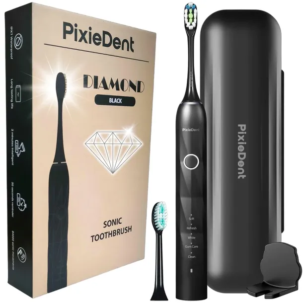 Szczoteczka soniczna PixieDent Diamond Black + 2 końcówki i etui