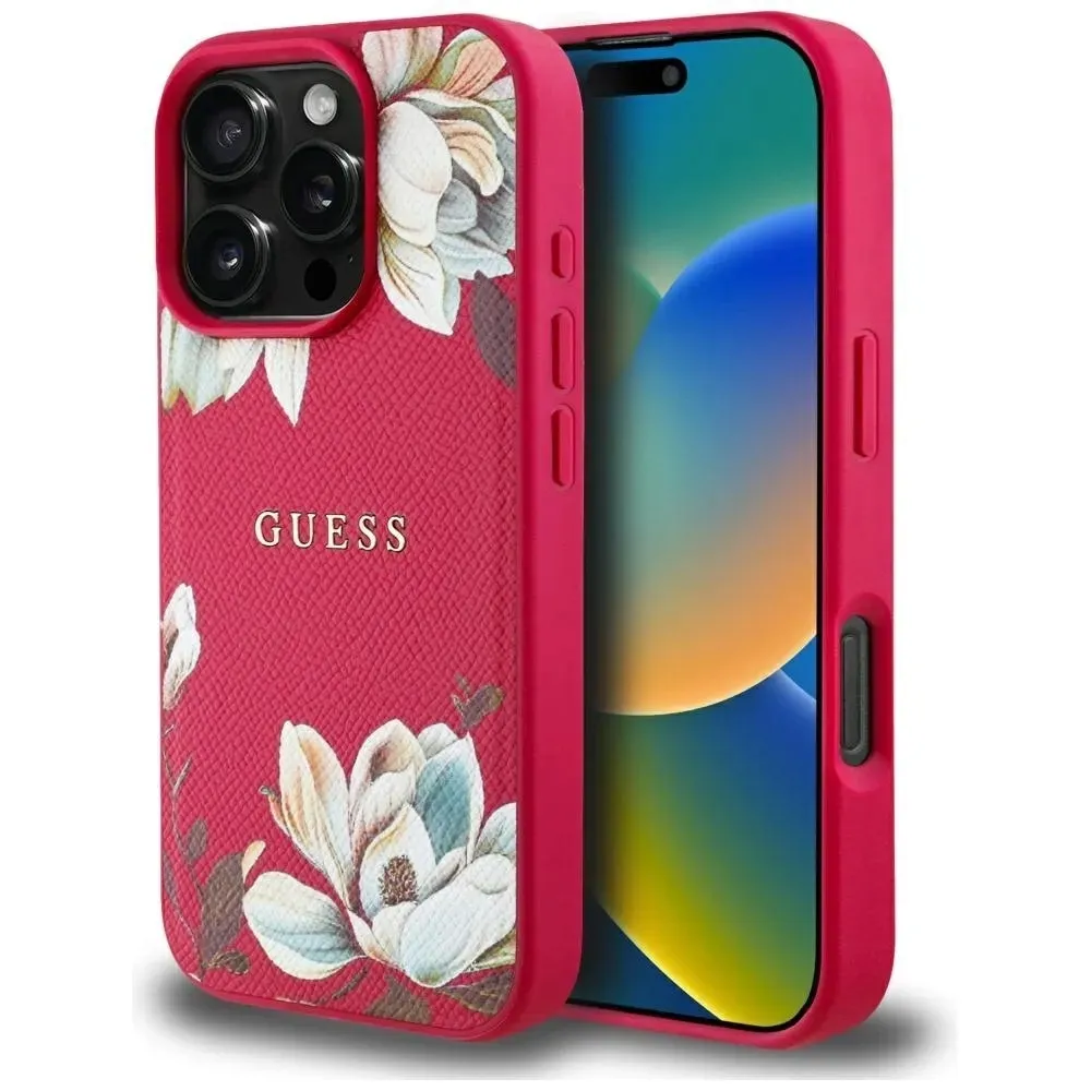 etui-guess-grained-printed-flower-pattern-magsafe-do-iphone-16-pro-fuksja-stan-nowy
