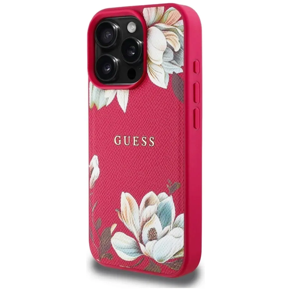etui-guess-grained-printed-flower-pattern-magsafe-do-iphone-16-pro-fuksja