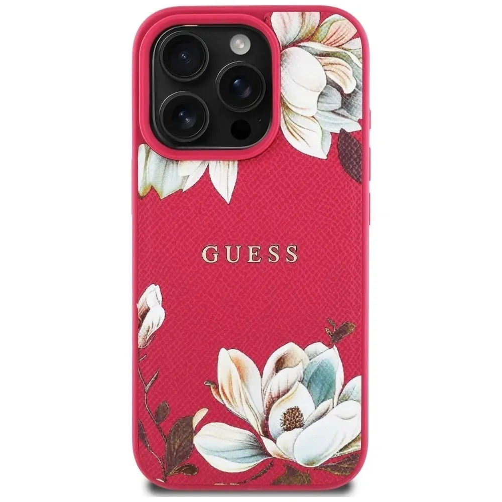 etui-guess-grained-printed-flower-pattern-magsafe-do-iphone-16-pro-fuksja
