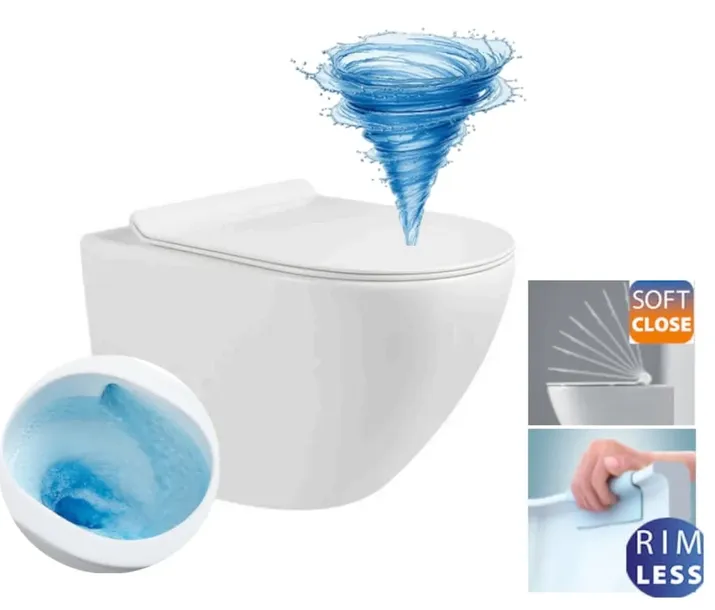 Miska WC premium 48x37x37cm spłukiwanie tajfun tornado deska SLIM SoftClose