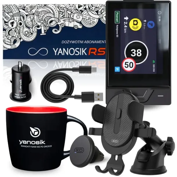 ANTYRADAR Yanosik RS + DOŻYWOTNI ABONAMENT 2x UCHWYT MAGNES KUBEK + XO C60