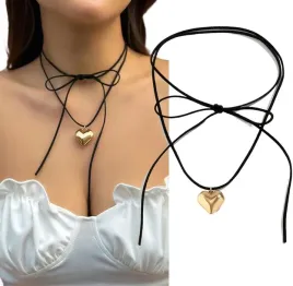 naszyjnik-czarny-choker-serce-zloty-retro-rzemyk-dluga-tasiemka-na-szyje