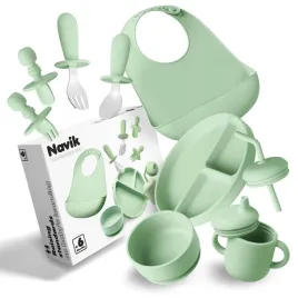 navik-zestaw-naczyn-dla-dzieci-silikonowy-zielony-6m