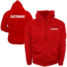 czerwona-bluza-z-kapturem-rozsuwana-ratownik-bluza-z-nadrukiem-ratownik