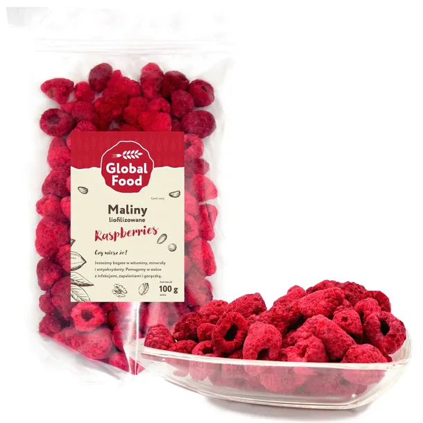 MALINY LIOFILIZOWANE 100g (CAŁE OWOCE) NATURALNE BEZ CUKRU