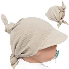 chustka-z-daszkiem-muslinowa-bezowa-44-46-czapka-lato-chusteczka-wiazana