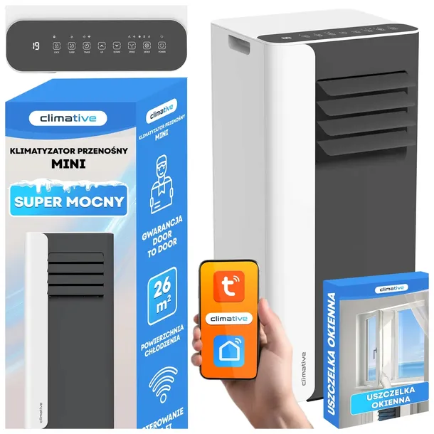 3w1 Klimatyzator przenośny MINI 2,6 kW mały cichy WiFi do 26 m2 uszczelka